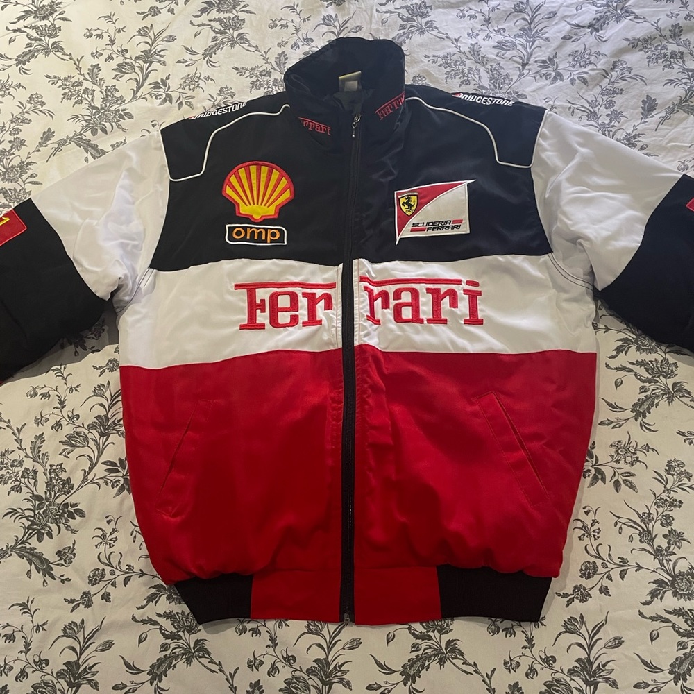 Ferrari Black White Red Racing Bomber Jacket
